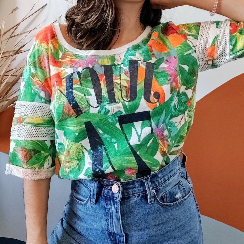 Juicy Couture '74 Tropical Leaf Sporty Knit Top